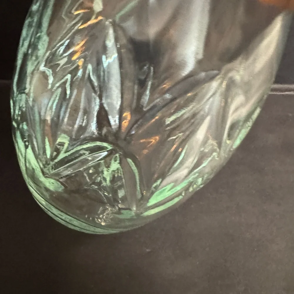 Vintage green cut glass decanter with diamond pattern.No chips or cracks.